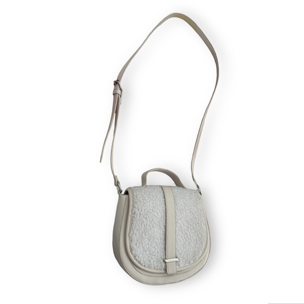 Joe Fresh Faux Leather Sherpa Crossbody Saddle Bag Purse